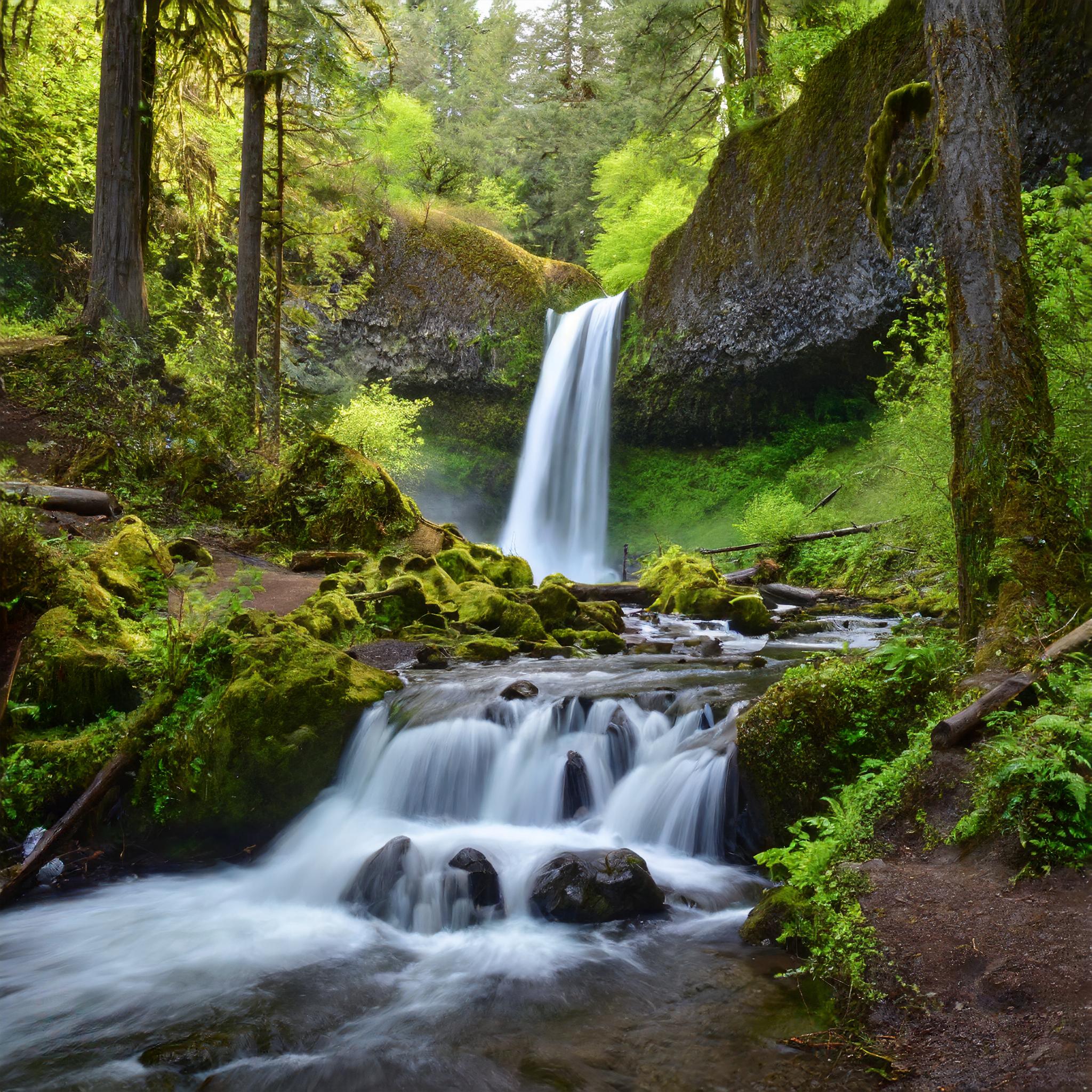 Firefly_Oregon waterfalls in the spring time , forest trail 